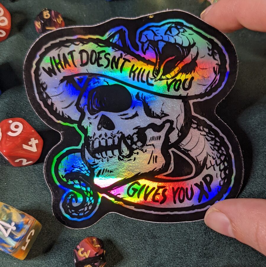 What Doesn't Kill You Gives You XP — Holographic Vinyl Sticker